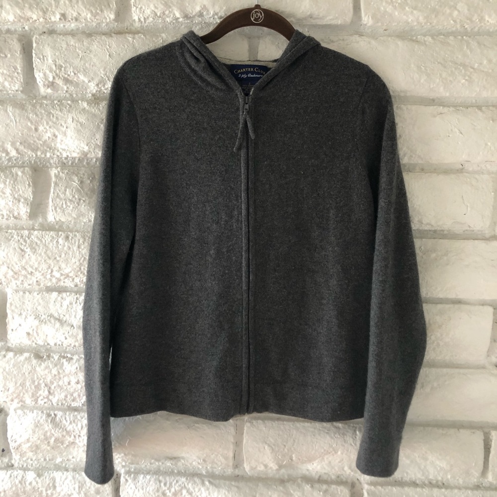 Charter Club 2-Ply Cashmere Zip Front Hoodie sz S